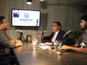 Foto com Diógenes Brandão, o candidato à presidência do Remo Marco Antônio Pina e o comentarista Pedro Garcia.