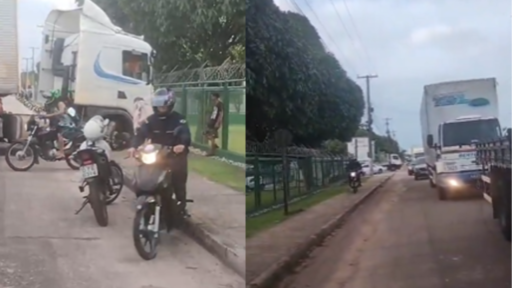 Carreta atravessada no meio de uma pista