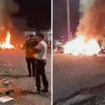 Grande quantidade de lixo sendo incendiado em uma rua de Belém