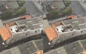 Imagem da casa com o telhado desabado