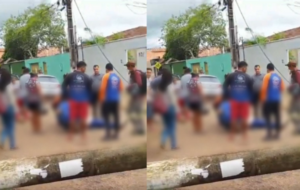 Imagem embaçada do acidente mostra a mulher grávida no chão
