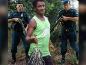Montagem feita com um "peconheiro" agentes de transporte de valores