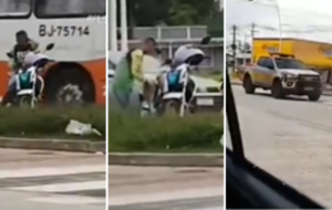 Motociclista em uma via movimentada de Belém