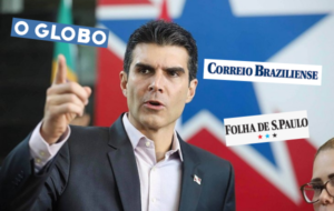 Governado do Pará cercado de imagem de veículos de imprensa