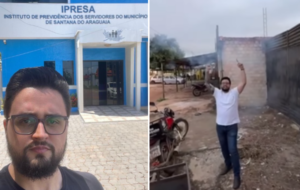 Delegado de barba, óculos comemorando decisão judicial