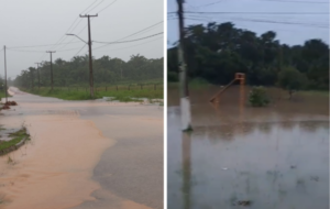 Ruas totalmente alagadas por conta da chuva