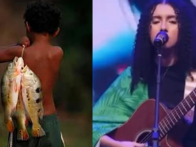 ribeirinho de um lado e cantora Ayme de outro