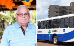 Empresário Nelson Lage e um ônibus da Viação Fprte