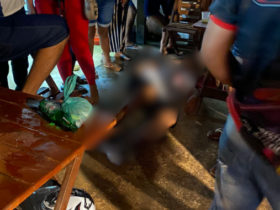 Homem estirado no chão de um bar após ser baleado