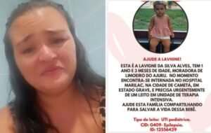 Mulher chorando e foto de criança.