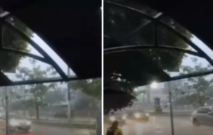 Parada de ônibus totalmente destruída na Almirante Barroso