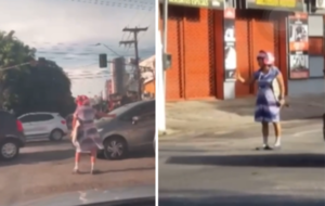 Mulher comandando o trânsito em Belém