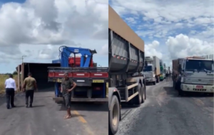 Carreta tomba e causa engarrafamento na PA-150