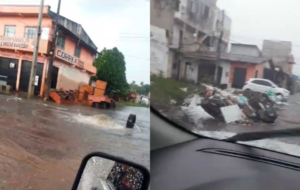 lixo e rua alagada