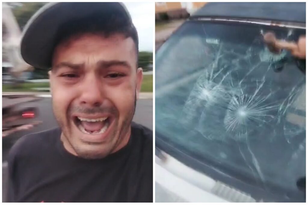 Homem destrói o próprio carro após ser parado em blitz