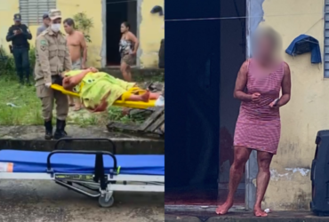 Filha toda ensanguentada e mãe saindo de maca de dentro de uma residência
