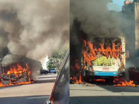 Ônibus pegando fogo