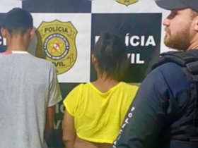 Casal sendo preso pela Polícia Civil.