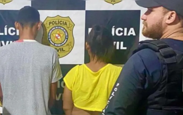 Casal sendo preso pela Polícia Civil.