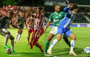 Jogadores de Remo e Paysandu disputando bola.