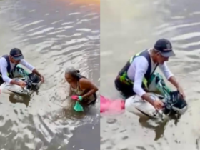 Mototaxista caindo com senhora em um Igarapé em Boa Vista