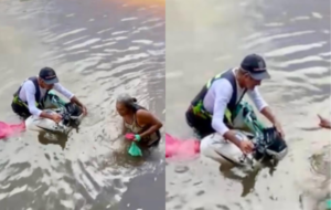 Mototaxista caindo com senhora em um Igarapé em Boa Vista