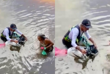 Mototaxista caindo com senhora em um Igarapé em Boa Vista