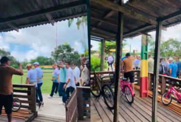 Helder Barbalho recebendo vaias em passeata no município de Afuá.