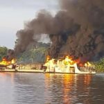 Registro do incêndio no rio Paraná, em Bagre, Marajó.