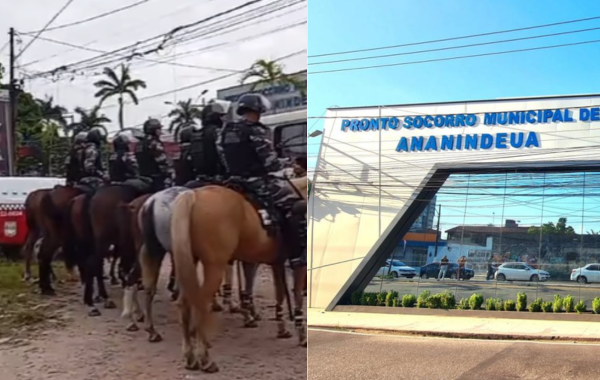 Polícia em frente ao Pronto-Socorro de Ananindeua