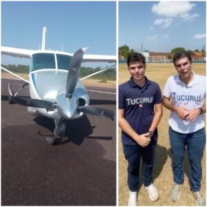 Helder Barbalho e Helder filho após pouso forçado em Tucuruí após avião apresentar instabilidade
