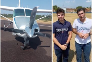 Helder Barbalho e Helder filho após pouso forçado em Tucuruí após avião apresentar instabilidade