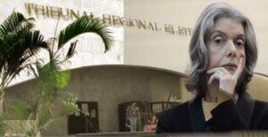 MOntagem com as fotos do TRE-PA e da ministra Cármem Lúcia