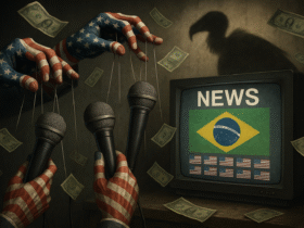 Imagem que retrata a submissão e alinhamento da imprensa brasileira aos interesses dos EUA.
