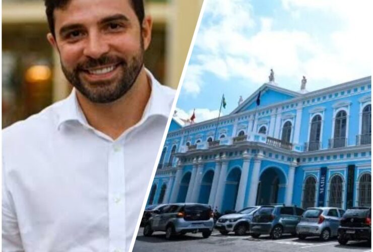Igor Normando e palácio Antônio Lemos, sede da Prefeitura de Belém.