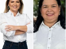 A prefeita Kelly Cristina Destro e sua vice, Evanuria de Oliveira Castro.