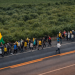 Pessoas caminhando em um rodovia