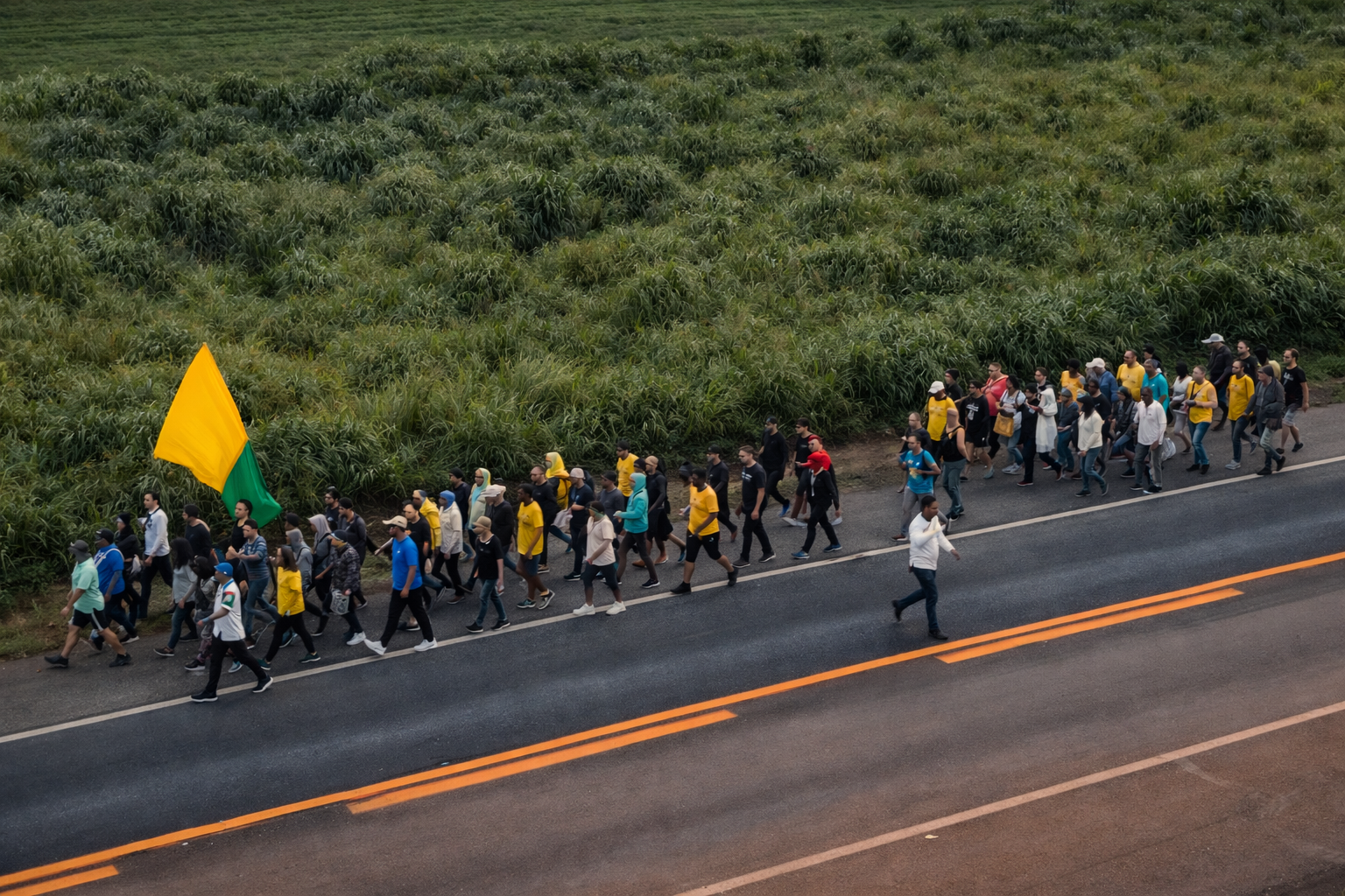 Pessoas caminhando em um rodovia