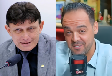 Imagem dividida. De um lado, aparece o deputado Eder Maruo. Do outro, o prefeito Aurélio Goiano.