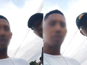 A imagem é um print do vídeo gravado pelo motociclista, onde aparece o rosto do guarda e do rapaz. O portal optou por borrar os rostos para preservar a identidade dos envolvidos e deixar o caso a mercer apenas da justiça