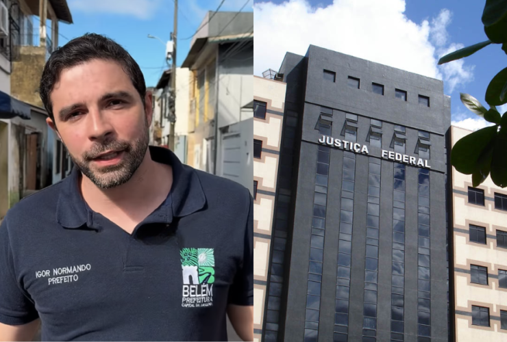 Prefeito de Belém Igor Normando e prédio da Justiça Federal
