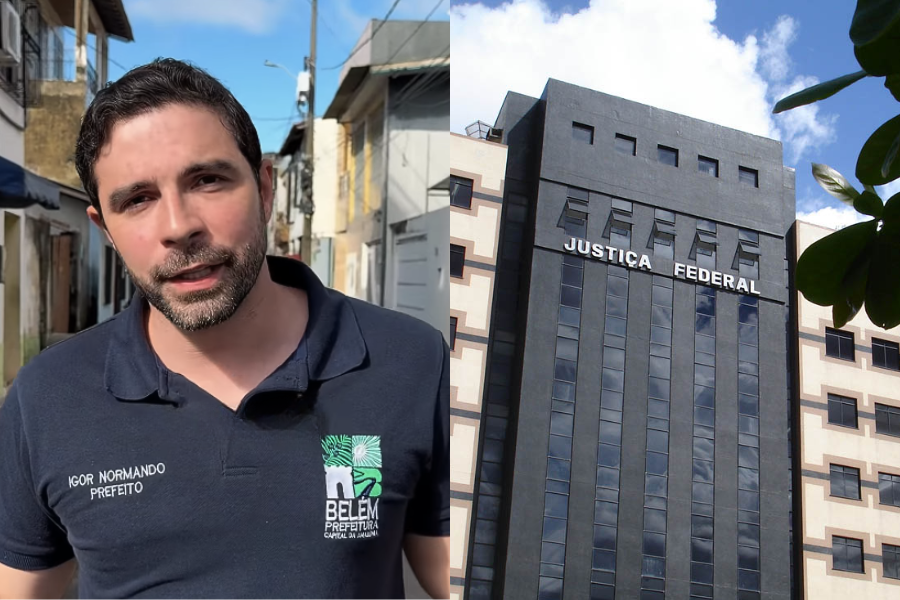 Prefeito de Belém Igor Normando e prédio da Justiça Federal
