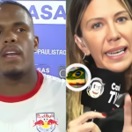 Jogador e jornalista aparecem lado a lado