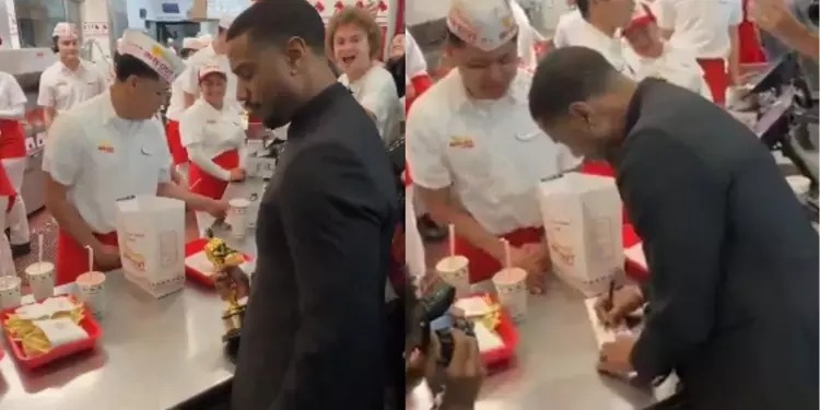Michael B. Jordan é visto comemorando em fast food após ganhar o Oscar.