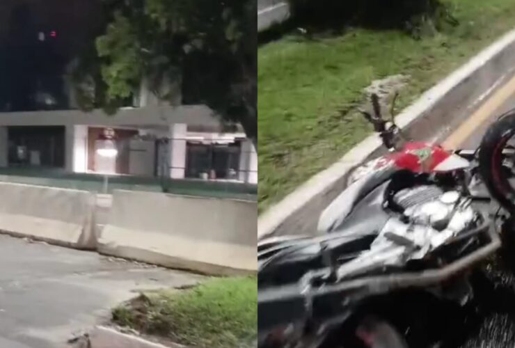 Motocicleta caída no chão após grave acidente na avenida Júlio César, em Belém.
