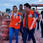 A prefeita de Marituba, Patrícia Alencar, ao lado do ministro das Cidades, Jader Filho.