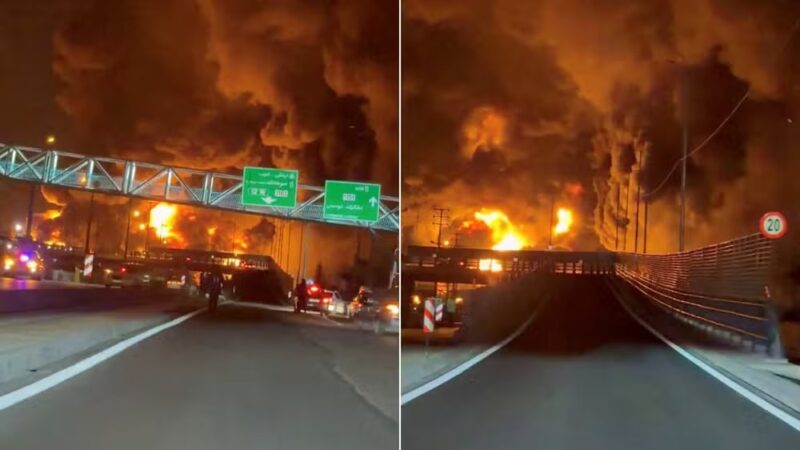 Imagens mostram depósito de combustível em chamas no Irã.