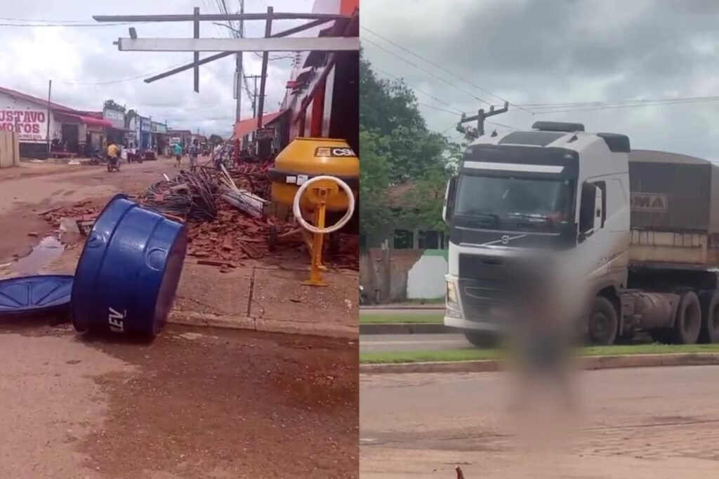Carreta desgovernada destruiu casas, comércios e postes.