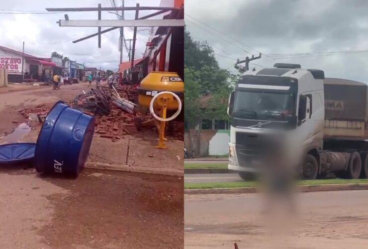 Carreta desgovernada destruiu casas, comércios e postes.