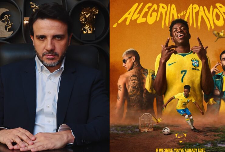 Renan Santos (à esquerda) e a campanha publicitária da Nike para divulgar o novo uniforme da Seleção Brasileira.